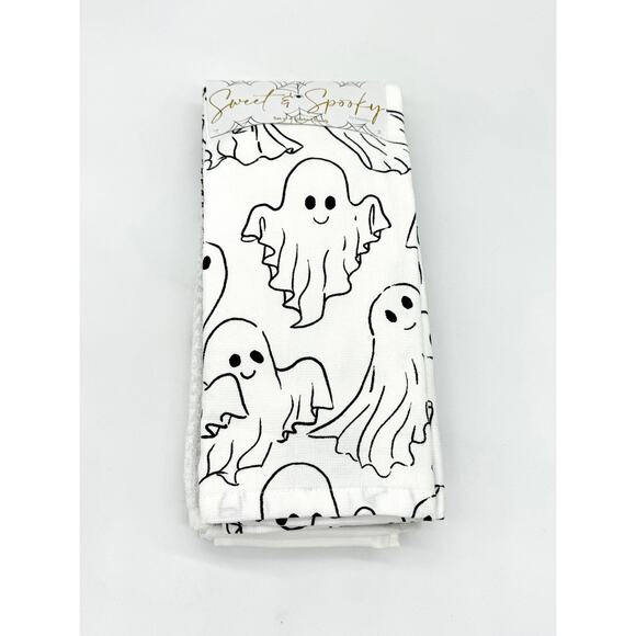 Kassatex Sweet & Spooky 4 Pk Halloween Ghosts Black & White Kitchen Dish Towels - Picture 1 of 4